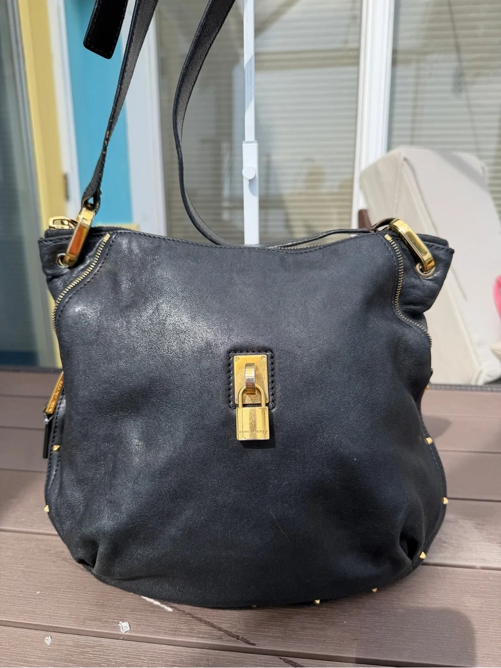 Marc Jacobs Vintage Black Leather Studded Paradise Kate Hobo Bag